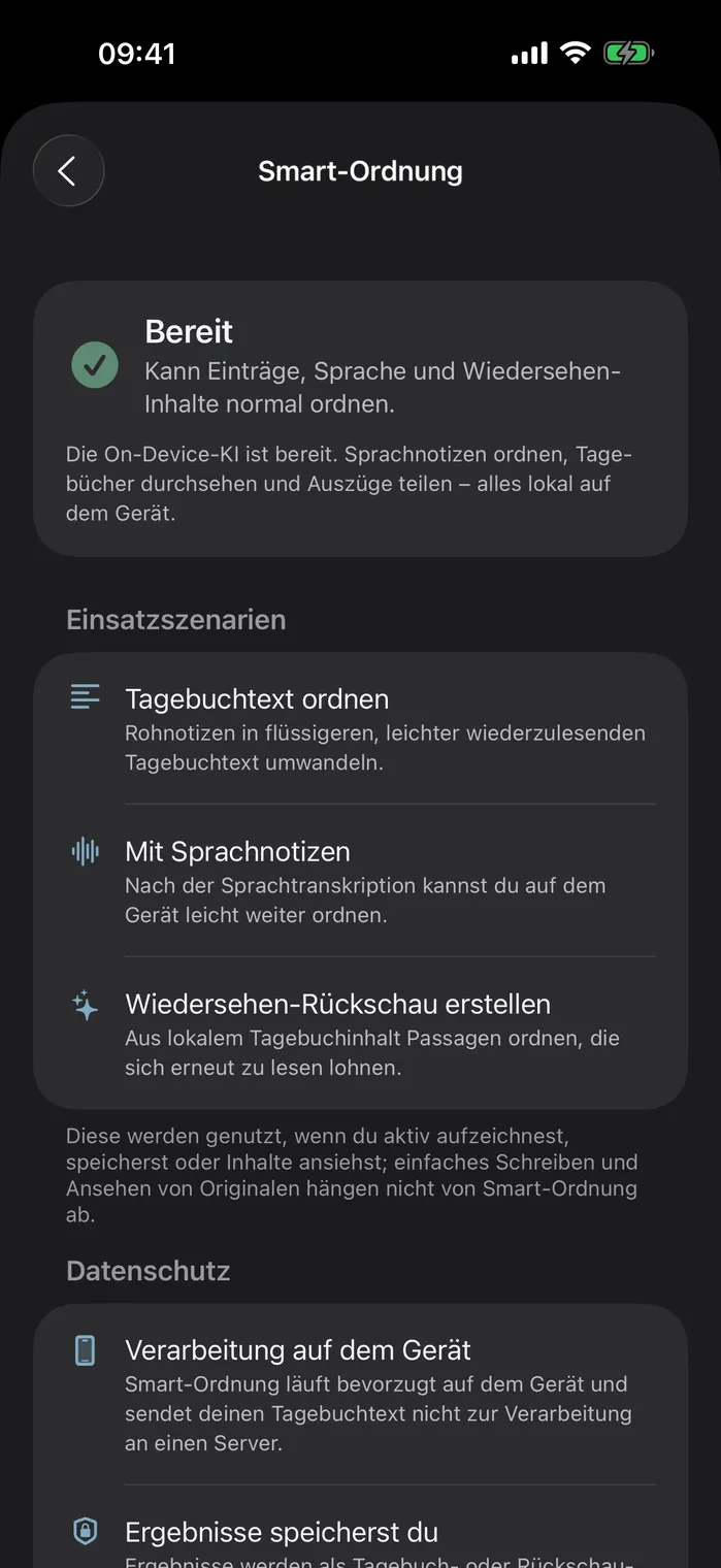 On-Device-KI ordnet ein Tagebuch
