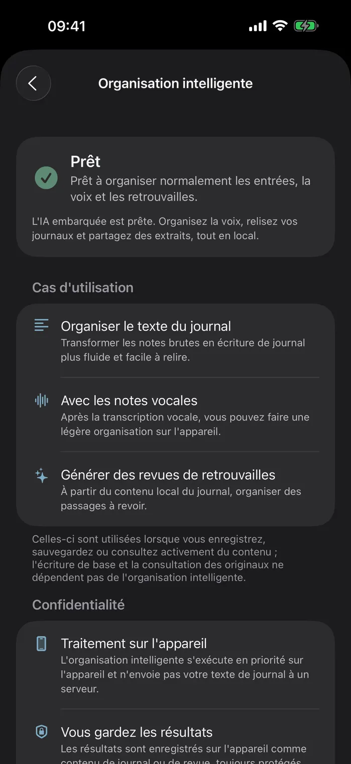 IA sur l'appareil organisant un journal